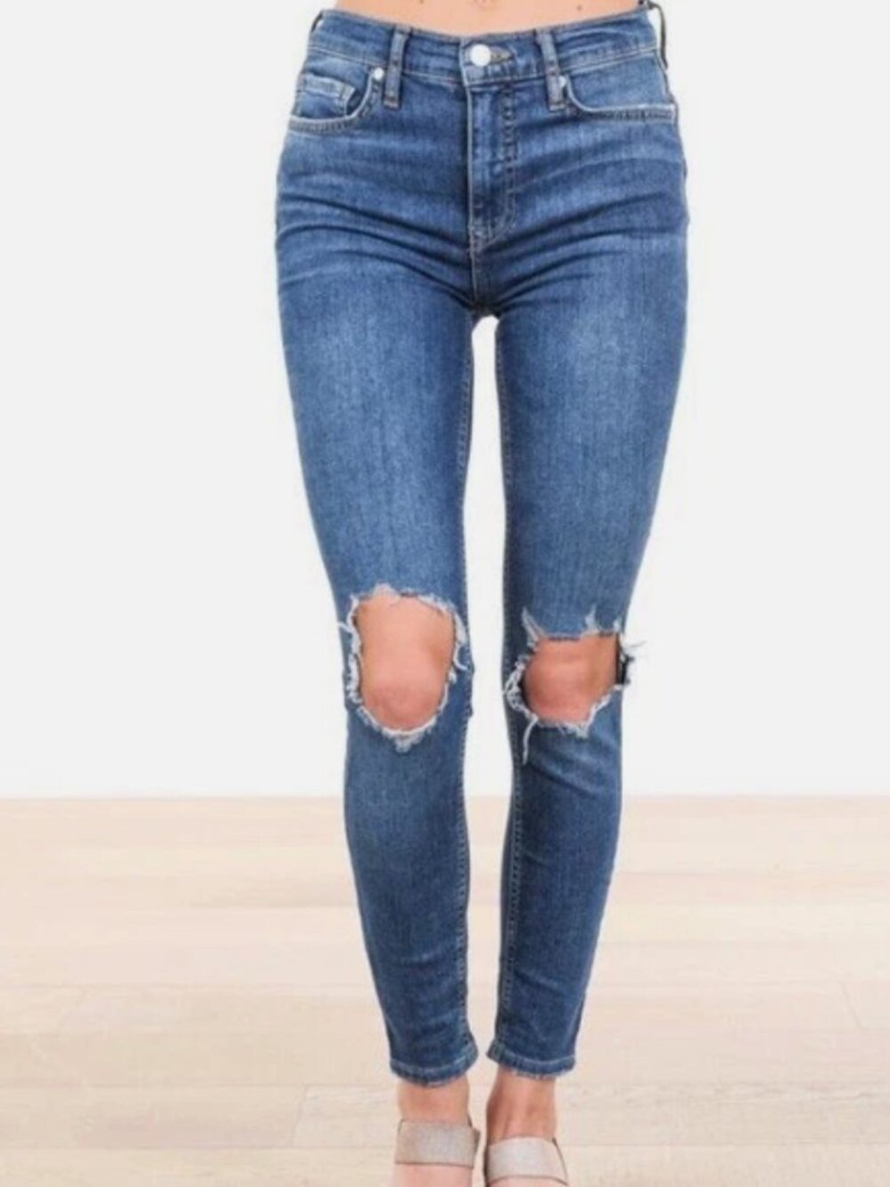 Free People Midnight Blue Destroyed Skinny Jeans - Size 26/US 2 - Like New